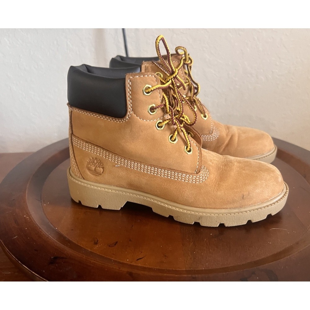 Timberland Boots Boys Size 1 Wheat 6 Inch Premium Waterproof Nubuck Work 10760